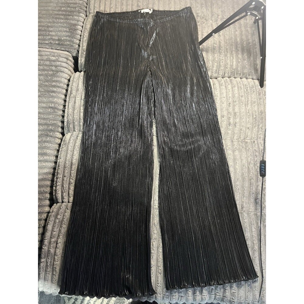 Good American Always Fits Plissé Wide Leg Pants 5/6 2X 3X Black Metallic NWOT